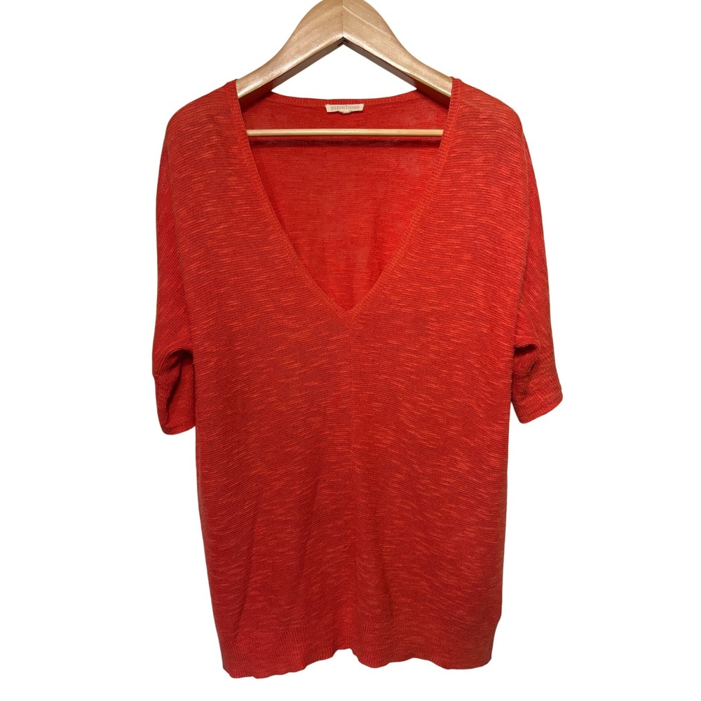 Eileen Fisher V Neck Dolman Sleeve Red Knit Top Lightweight Women's Size XL